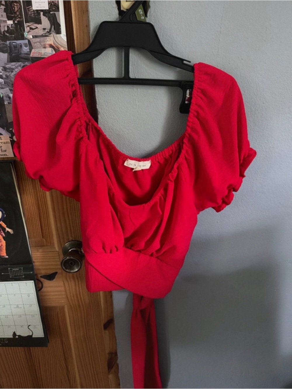 Women's Red Puff Sleeve Wrap Top